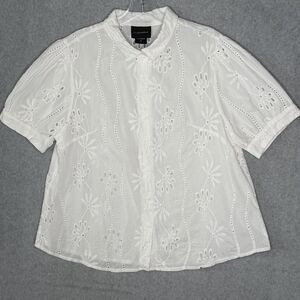 Liv Los Angeles White Embroidered Eyelet Shirt Women's XL Cotton Short Sleeve